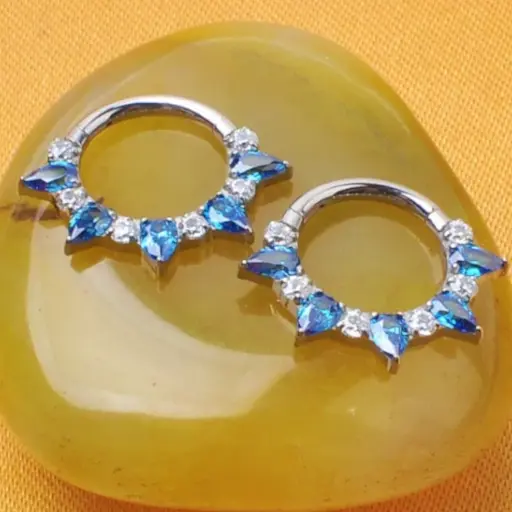 [ns_anneau_218-w218_128] Piercing Anneau - Titane Astm F136 - Clicker 218 avec fermeture à charnière strass azure 1,2 x 8 mm*