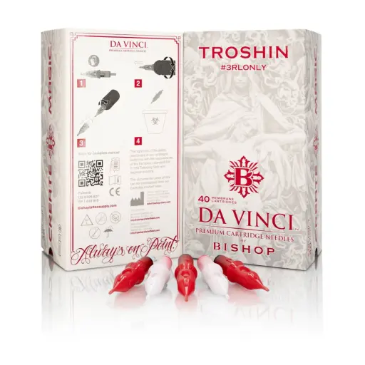 [b_cartouche_bishop_troshin-700078] Cartouche Tattoo - Bishop Da Vinci V2 X Troshin Liner - Boîte de 40 cartouches pour le tatouage 20x 3 Liner 0,25 mm et 20x 3 Liner 0,30mm*