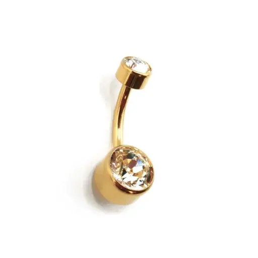[i_GOLD_banane_interne_nombril-STVXB161.6X10X5] Banane Nombril Stérile Interne - Banane Pvd Gold Interne Gamme Itc - Piercing en titane pvd gold pas de vis interne avec 2 strass