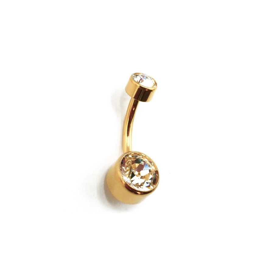 [i_banane_pvd_gold_16-stvxb16] Banane Nombril Stérile Interne - Banane Pvd Gold Interne Gamme Itc - Piercing en titane pvd gold pas de vis interne avec 2 strass