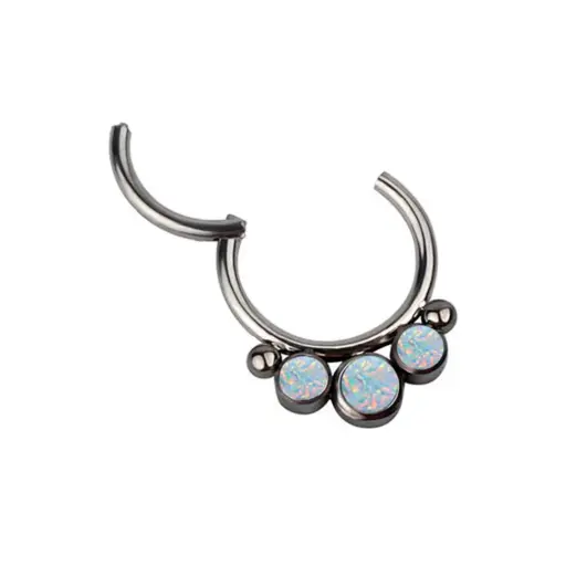 Piercing Anneau - Titane F136 Stérile Gamme Hand Ink - Clicker 21 avec fermeture à charnière 3 opales*