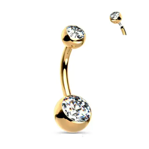 Piercing Banane - Titane Astm F136 Stérile Gold - Banane avec pas de vis interne double billes strass*