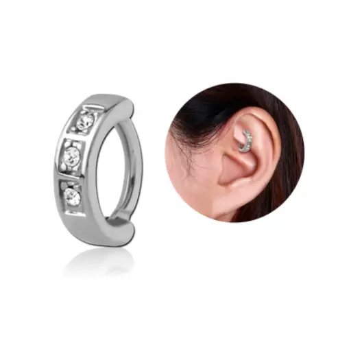 [p_anneau_acier_rook-TIPRH003] Piercing Anneau - Acier 316L - Clicker rook avec fermeture à charnière 1,2 x 6 mm*
