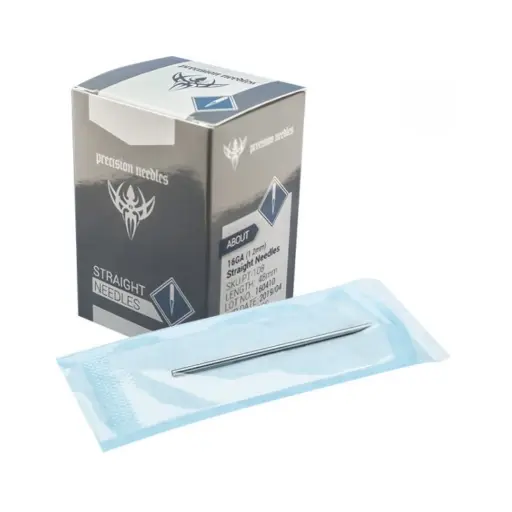 [p_aiguille_droite_boite_bleu-PNS16GX38] Aiguille Piercing - Precision Needles Straight - 100 blades droite triple biseau pour pierceur 1,6 mm 16GA longueur 38 mm*