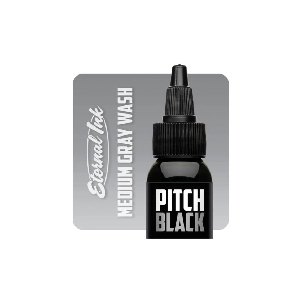 Eternal Ink Pitch Black Medium Gray Wash - Encre artistique pour entrainement tatouage NON REACH