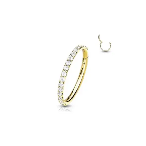 Piercing Anneau - Titane F136 Stérile Gold - Clicker 728 avec fermeture à charnière sertie strass*