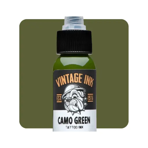 [b_NON_REACH_encre_eternal_camo_green-731362] Encre Entrainement Tattoo Verte - Eternal Ink Vintage Ink Camo Green - Encre artistique pour entrainement au tatouage NON REACH 30 ml*